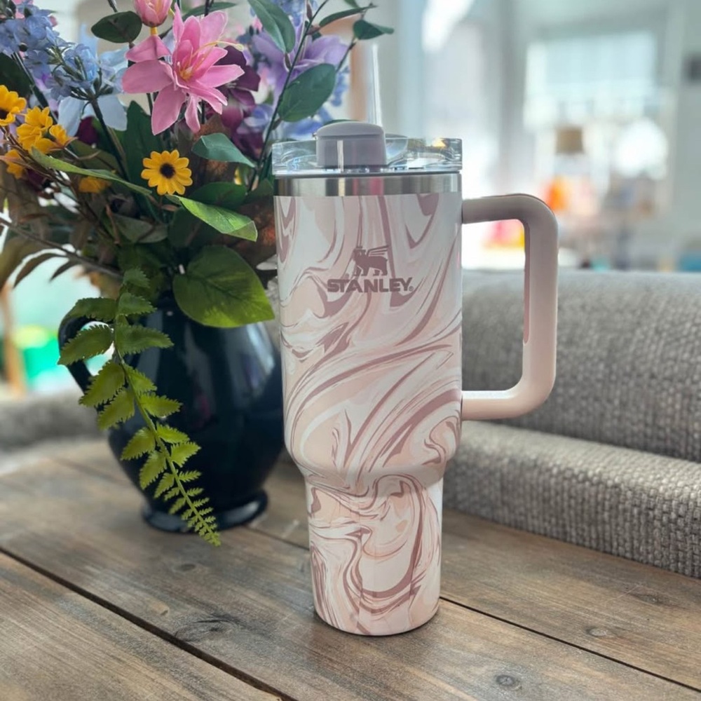 40oz Stanley Pink Marble Water Bottle